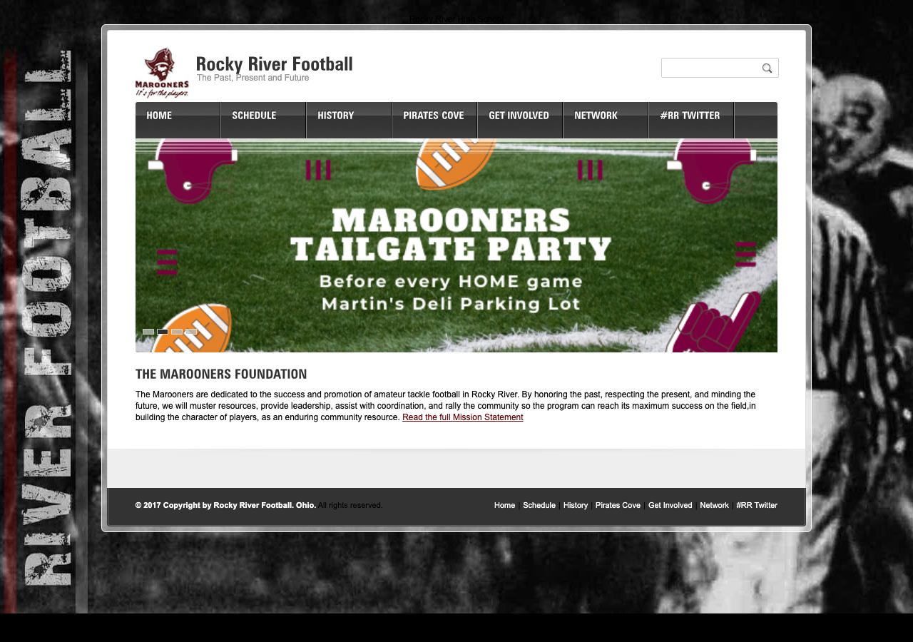 The previous Rocky River Football website — a dated 2017 design